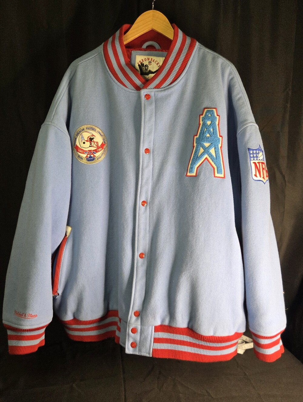 Vintage NFL Throwbacks Mitchell And Ness Houston Oilers 5x Varsity Jacket